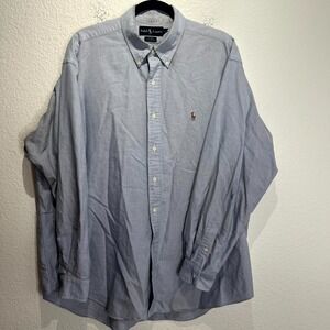 Ralph Lauren Blake Shirt Mens White Blue Pony Logo Pleated Button Down 2XL